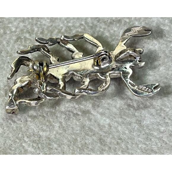 Vintage Native American Sterling Silver Red Coral Scorpion Pin Brooch Signed - Picture 6 of 13